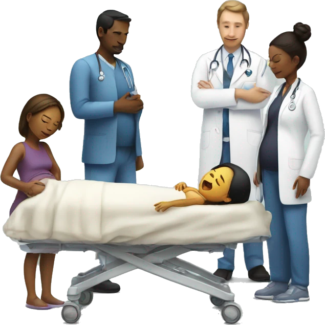 a woman gives birth and doctors stand nearby emoji