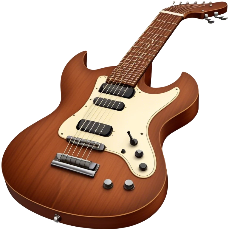 Cinematic Realistic Guitar, smooth mahogany body with deep wood grain, metal strings catching soft reflections, intricate tuning pegs gleaming subtly, warm light accentuating the contours, glowing with the warmth of music and craftsmanship. emoji