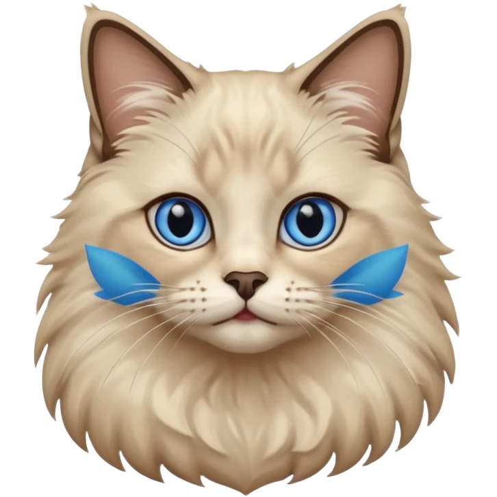 Ragdoll cat, with dark nose/center face area with surrounding beige fur, bright blue eyes emoji