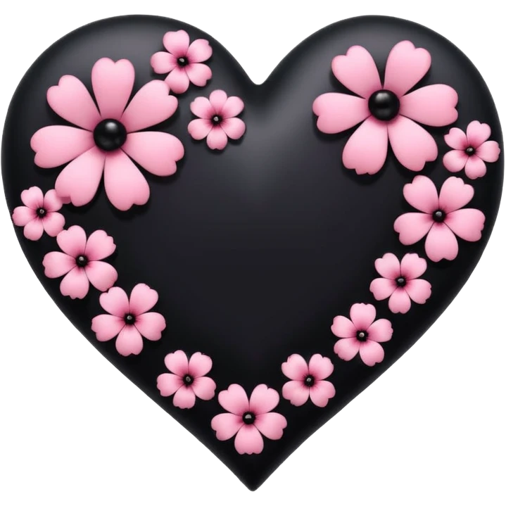 goth sakura heart, heart made of black sakura petals with pink accents emoji