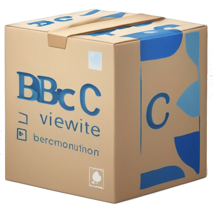 Plain white box with blue pictures of wine on the side and bold 'BC' logo in the middle of one side of the box emoji