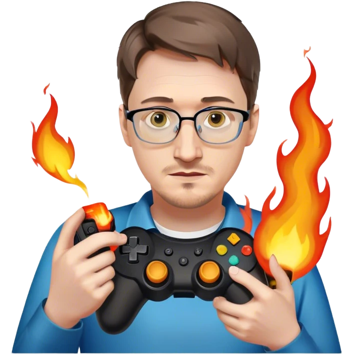 Edward Snowden holding out a gaming controller in his right hand that is on fire  emoji