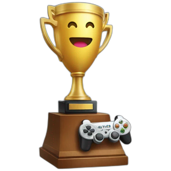 A trophy with a video game controller inside emoji