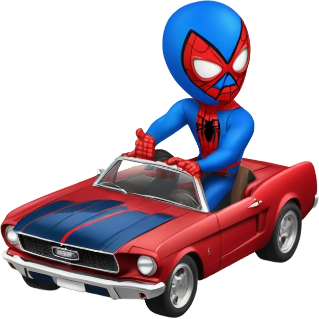 Spider-Man in a 65 fastback Mustang emoji