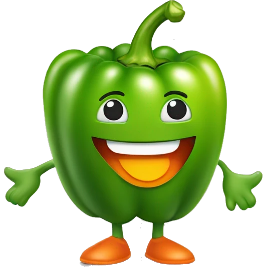 "Draw a friendly green bell pepper character with bright eyes and an orange smile. It stands on a red line, making an 'OK' sign with both hands. The character is shiny and radiates positive energy." emoji