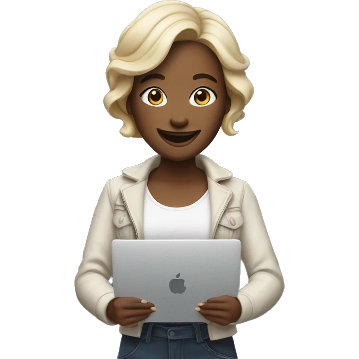memoji of a cool woman smiling and has a laptop emoji