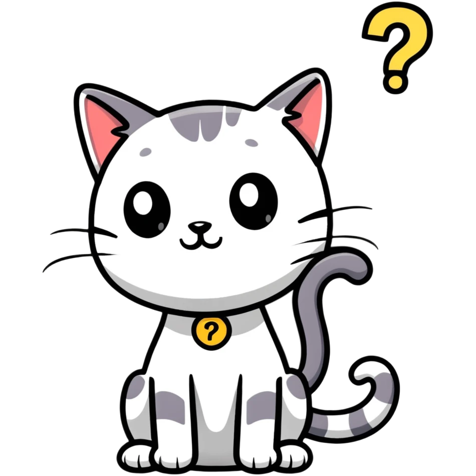 contemplative cat looking up with question marks emoji