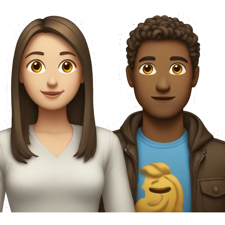 Girl with long straight brown hair next to guy guy with short curly brown hair emoji