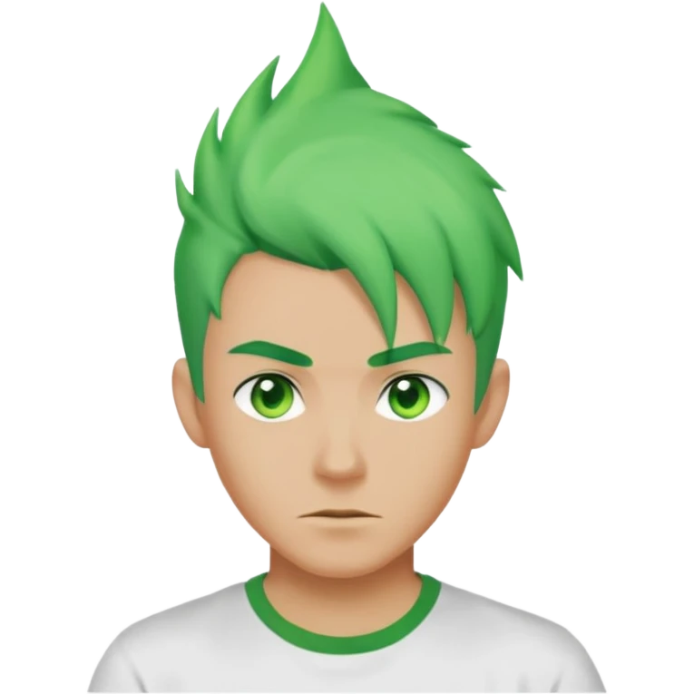 Make an emoji of a 🙎🏼‍♂️with green hair spiking up with a green aura around him emoji