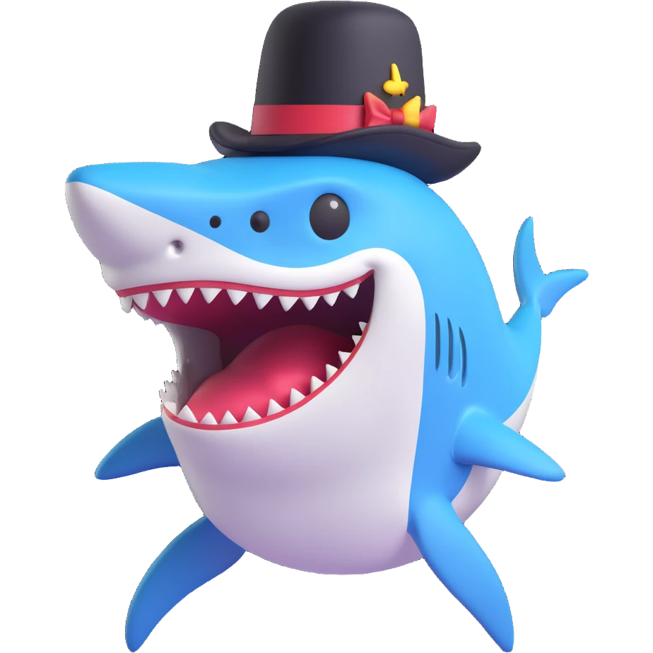 shark with a top hat, 3D emoji style emoji