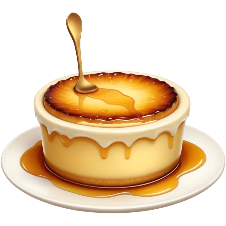 Cinematic Realistic Cr√®me Br√ªl√©e Dessert Emoji, depicted as a rich custard with a perfectly caramelized sugar top rendered with exquisite textures and warm, inviting lighting. emoji
