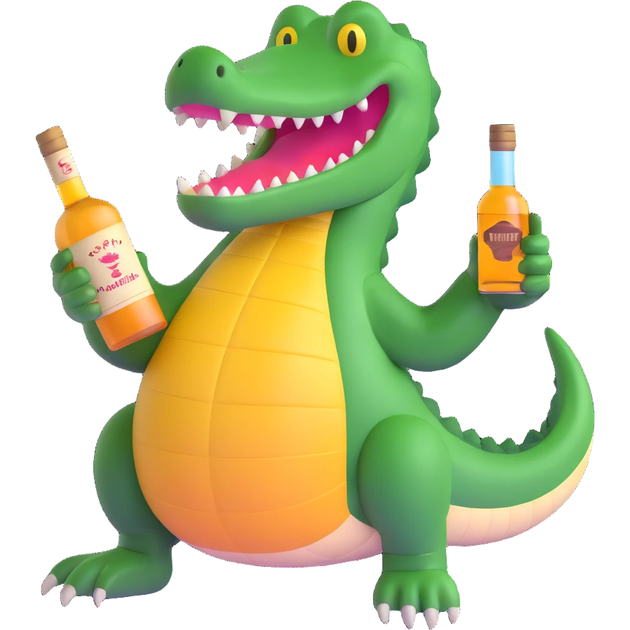 crocodile with a bottle of whiskey emoji