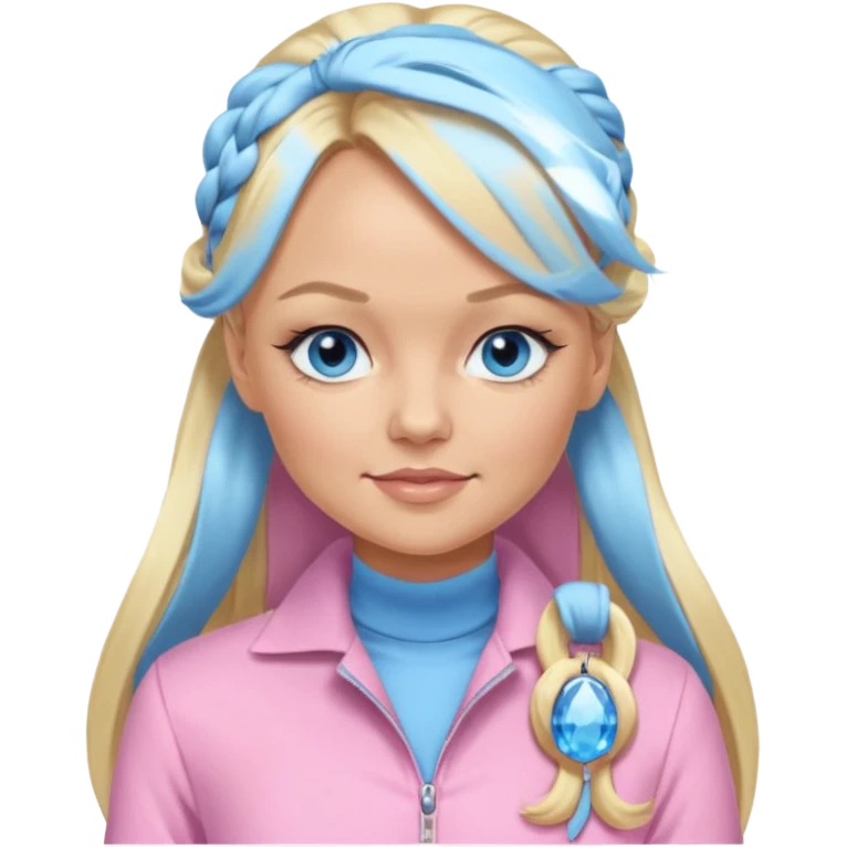 Emma Bunton with long blonde ponytail hair, blue eyes, light pink outfit emoji