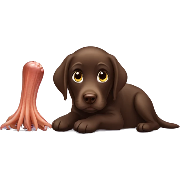 Chocolate Labrador watching a squid  emoji