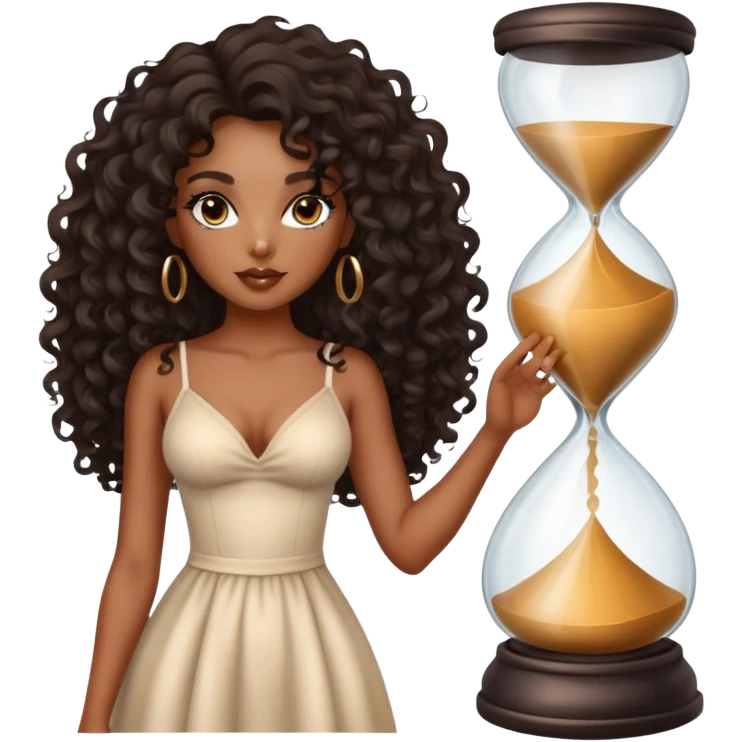 Black girl+with walking hour glass body+smoky eye +beautiful long curly hair emoji