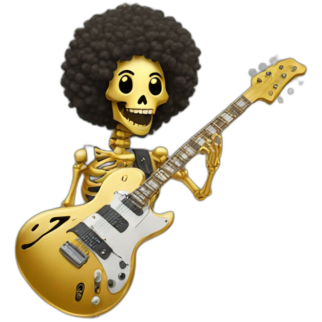 Soolking brook ;affro cut ;electric guitar;golden crown ;skeletal face emoji