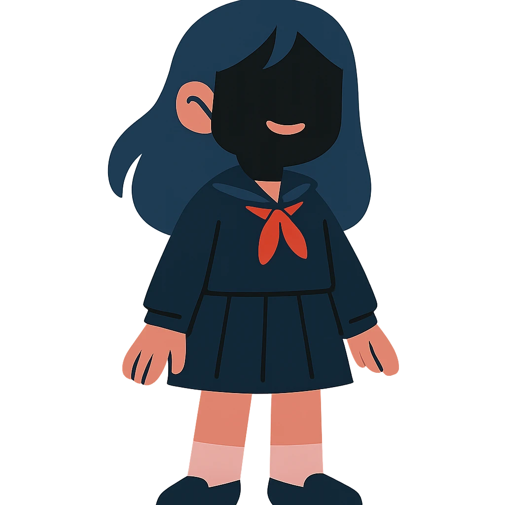 Girl in the shade, dark hair, dark school uniform, face in shadow, only outlines of eyes and mouth visible emoji