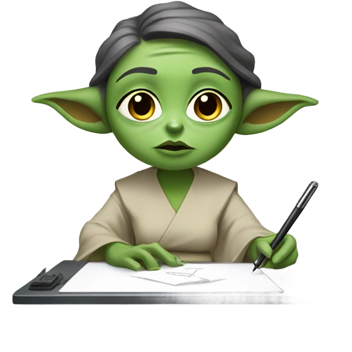 female  Yoda draws on a graphics tablet emoji