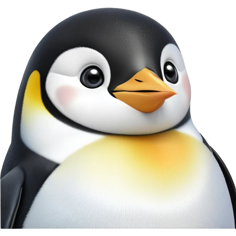 cinematic-cute-emperor-penguin-portrait-emoji,-head-tilted-playfully-and-inquisitively,-with-glossy,-pristine-plumage-accented-by-a-bright-beak-and-round,-sparkling-eyes-filled-with-curiosity,-simplified-yet-irresistibly-adorable-features zoomed into the face emoji