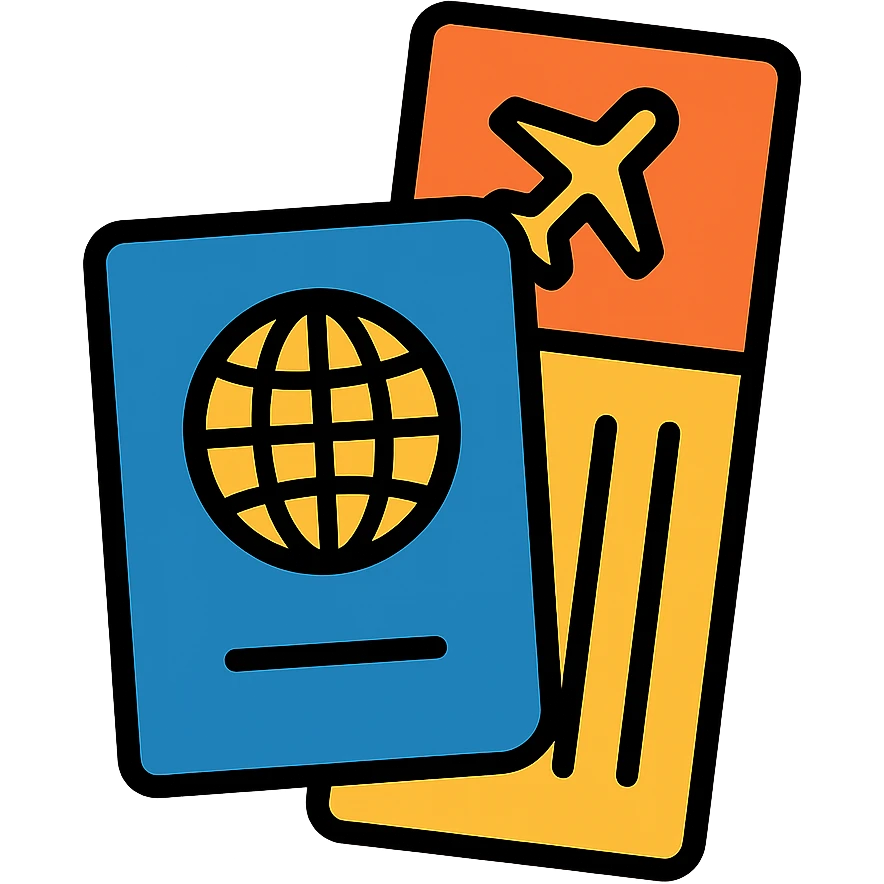 a passport and boarding pass in a modern icon style emoji