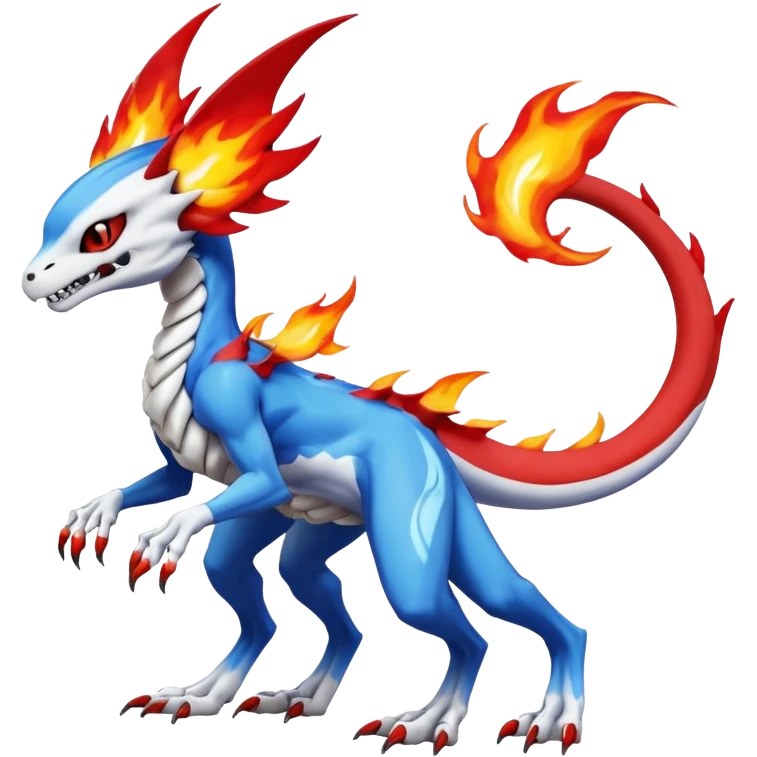 Skeletal Koraidon-Veemon-Digimon-Latias-Peppercat-Pokémon-Flamedramon-fusion-animal-hybrid-creature, Full body  emoji