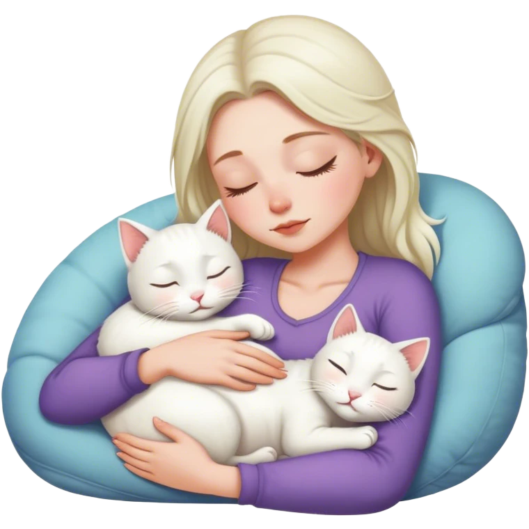 White kitty sleeping on blobde white girl's lap emoji