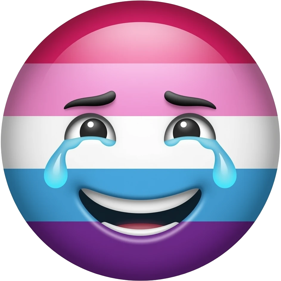 Bi emoji wearing a laughing mask while crying emoji