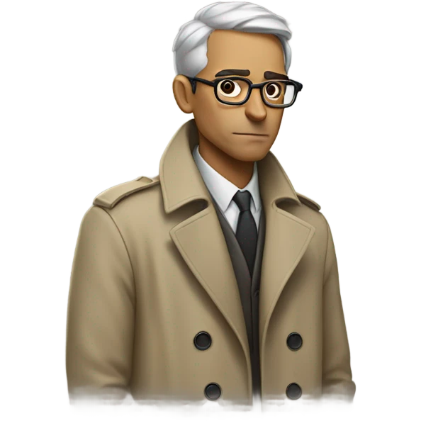 Man in glasses wearing a trench coat hunched over  emoji