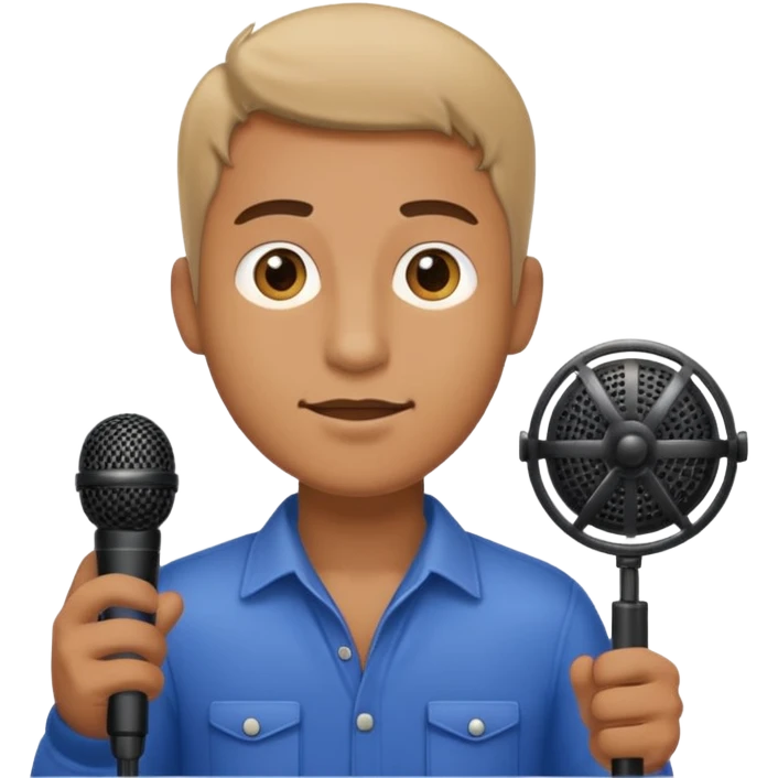 man holding a long ower head boom microphone emoji