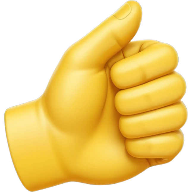 A 3D Apple-style yellow hand emoji, closed fist with thumb pointing backward over the shoulder direction, smooth rounded shape, shiny surface, clean minimal background. AND MOTİON LİNE emoji