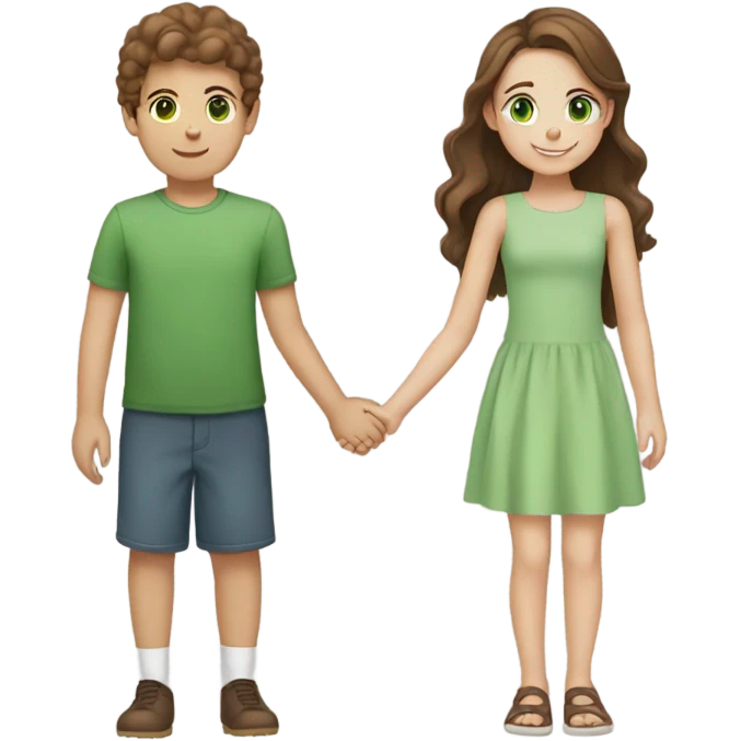 Girl with Brown Hair and Green eyes Holding Hands with Boy with Brown hair and Brown eyes  emoji