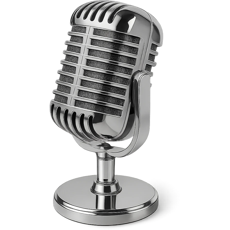 reflective chrome vintage microphone, highly metallic and polished emoji