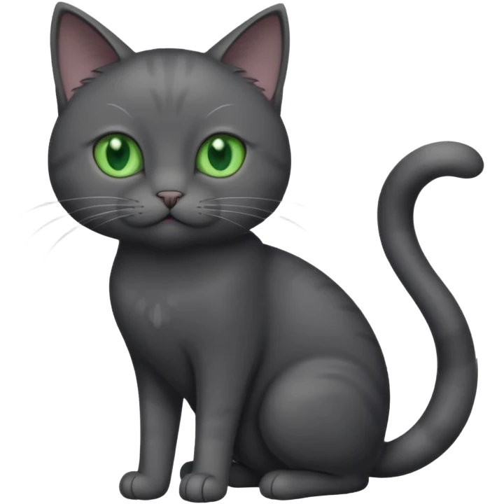 full body gorgeous solid dark grey cat with green eyes, white paws and white whiskers playing emoji