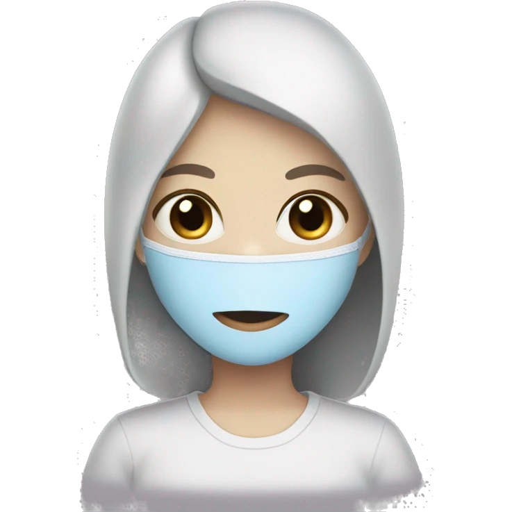 Girl with pale skin, blue eyes, dark brown hair with a face mask emoji