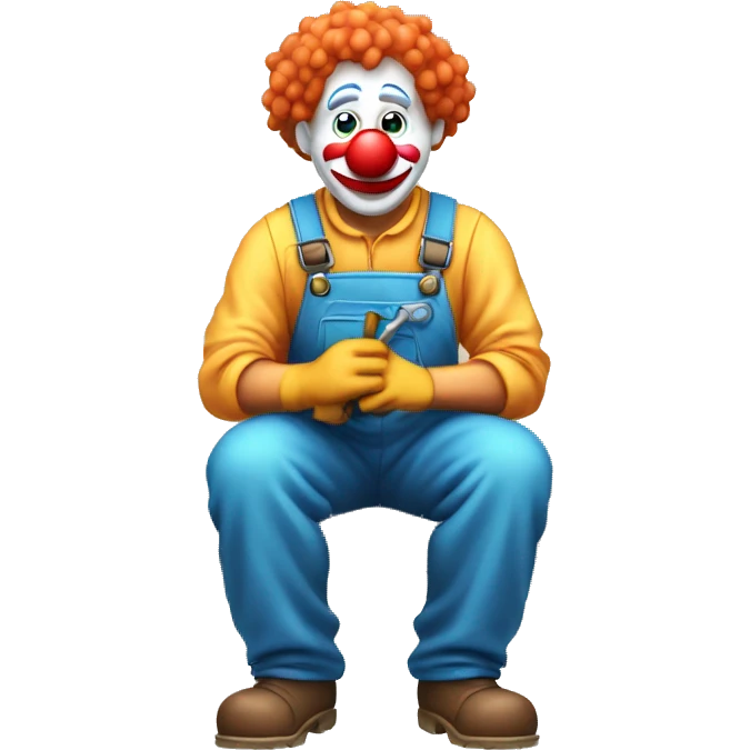 clown face emoji as a plumber sitting and fixing pipe emoji