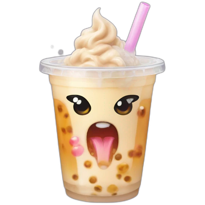 bubble tea with angry face and dragon wings emoji