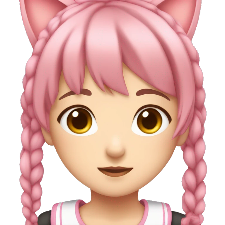 cute anime girl with brown and pink hair with cat ears and shes in a pink school girl outfit emoji
