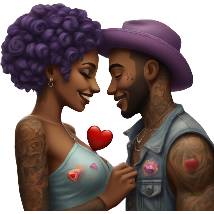 Romantic carnival date for beautiful tattooed couple emoji