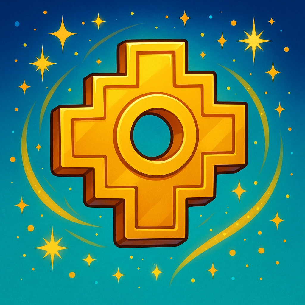 Chakana Andean cross in Disney style, vibrant, magical, gold color emoji