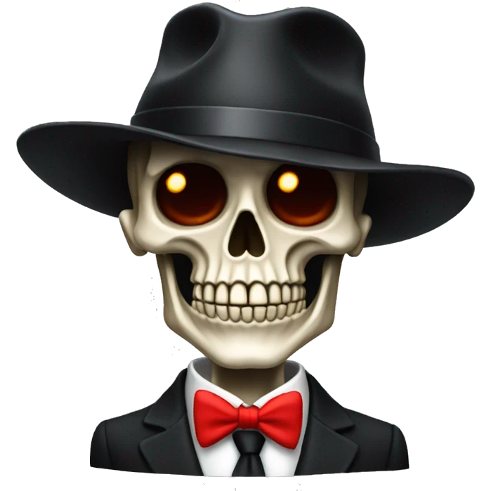 Skeleton wearing a black suit and red tie with a black hat  emoji
