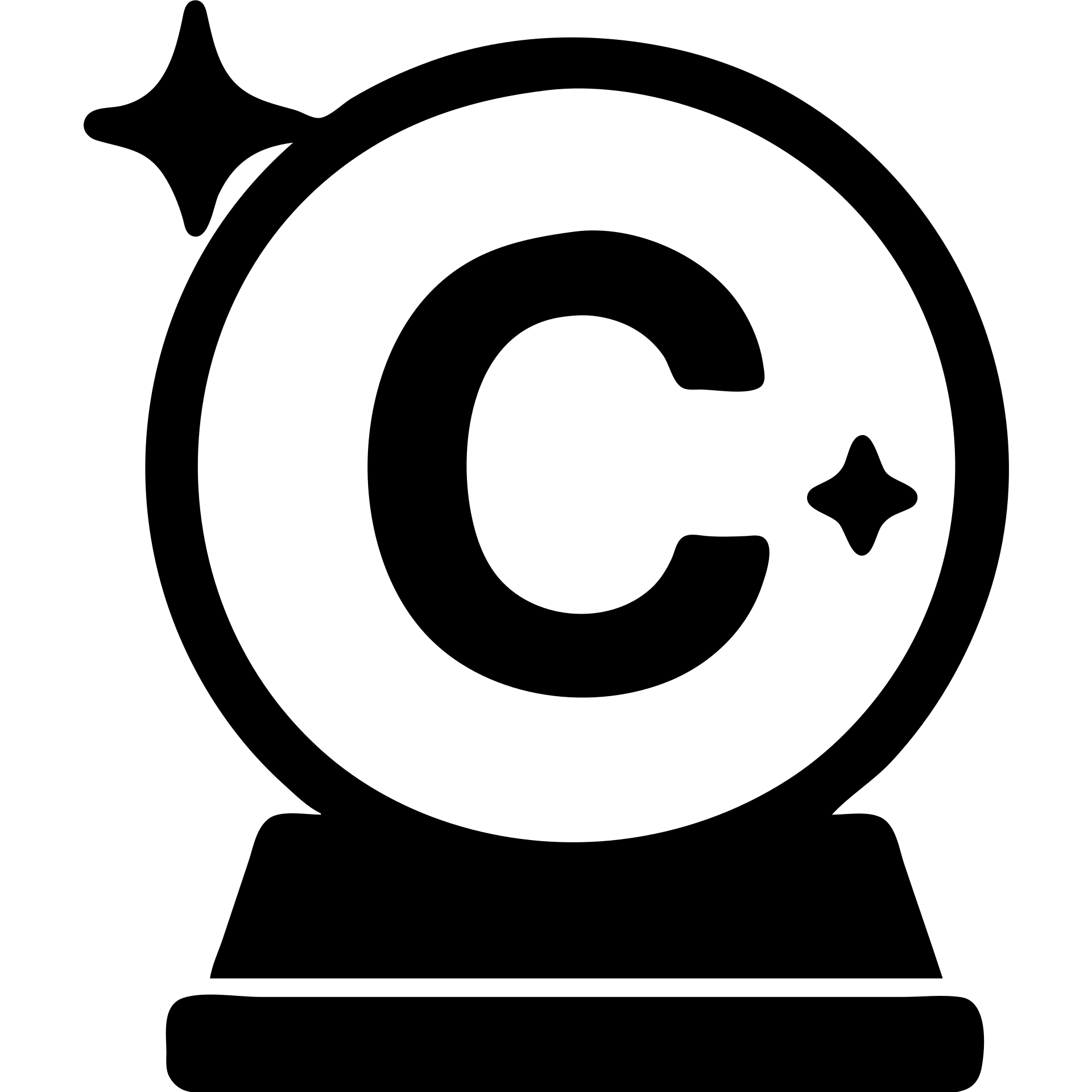 Replace the medical cross inside the crystal ball with a bold, clear letter 'C' that maintains the upward slope and sparkles. Keep the flat icon style and soft color palette suitable for a healthcare theme. emoji