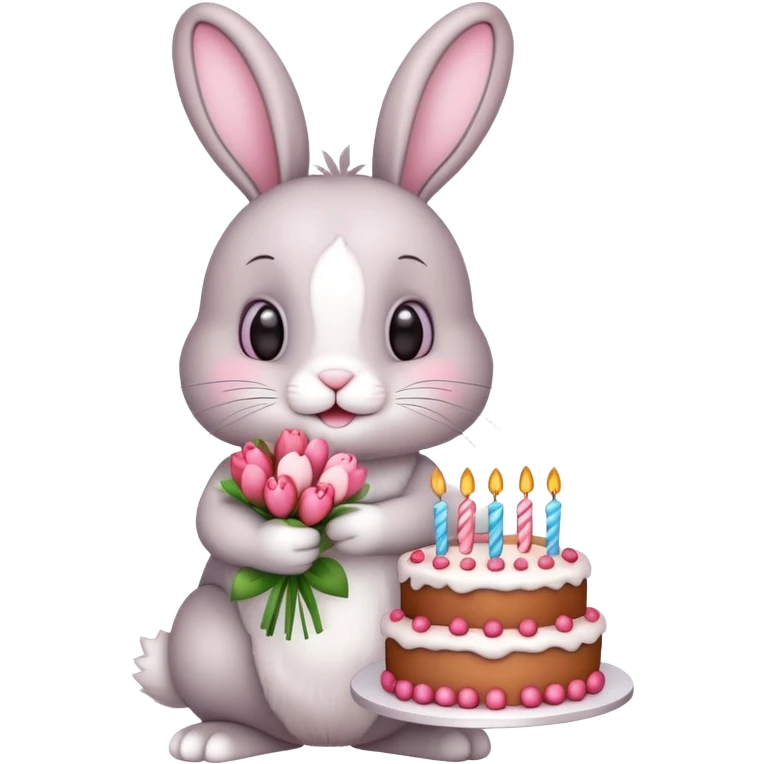 Bunny saying happy birthday with hearts and flowers  emoji