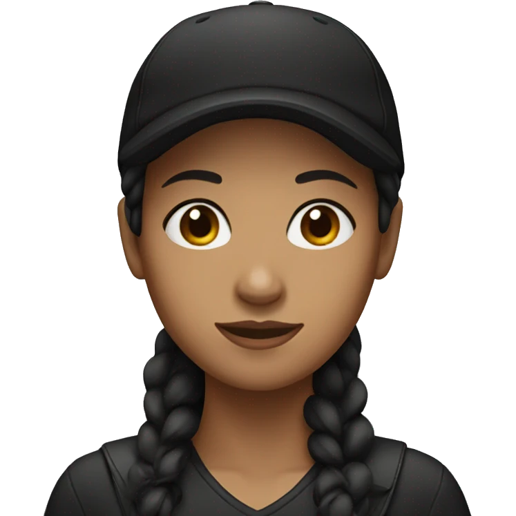 woman with dark brown hair and black cap emoji