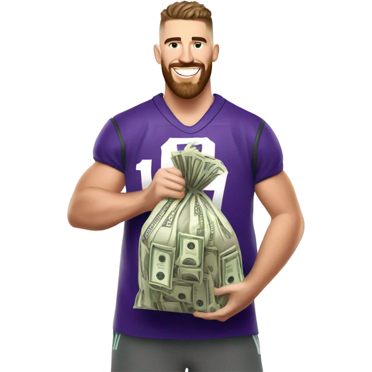 Travis Kelce holding a money bag emoji