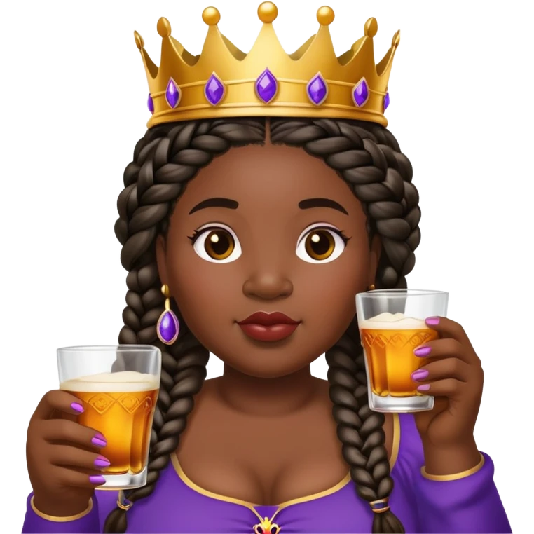 Chunky black woman with braids drinking crown royal emoji