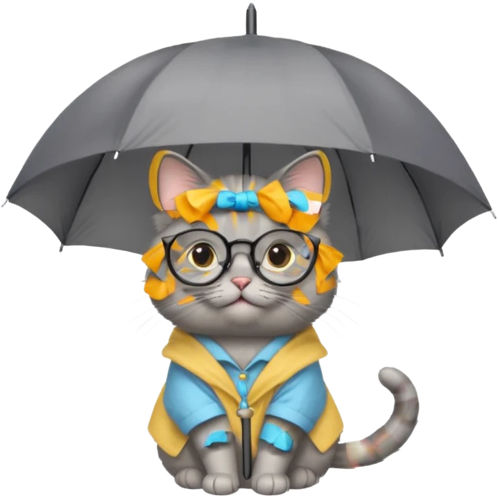 gray cat with umbrella and glasses emoji