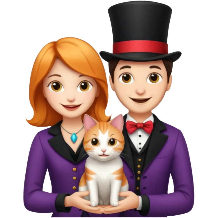 magician couple and their pet cat emoji