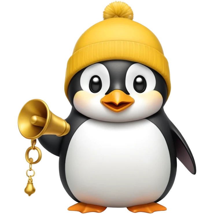 Singing penguin yellow beanie ringing bell emoji
