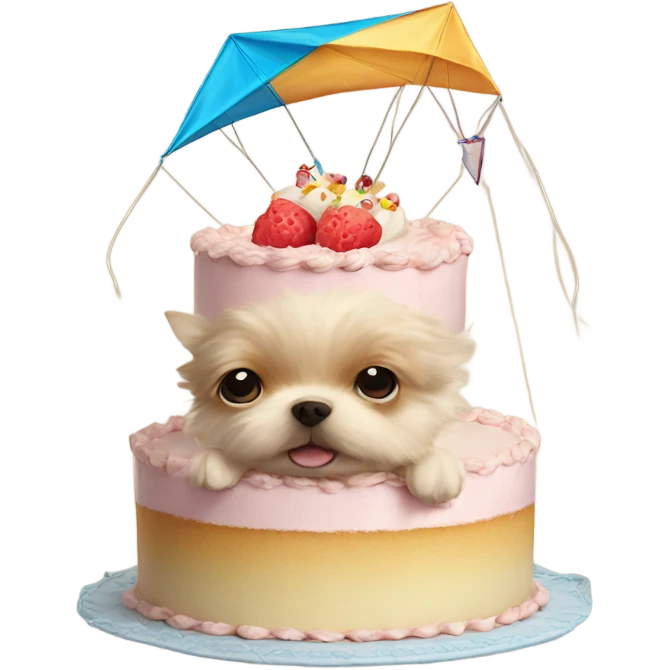 cake with a kite and a small pomchi dog  emoji