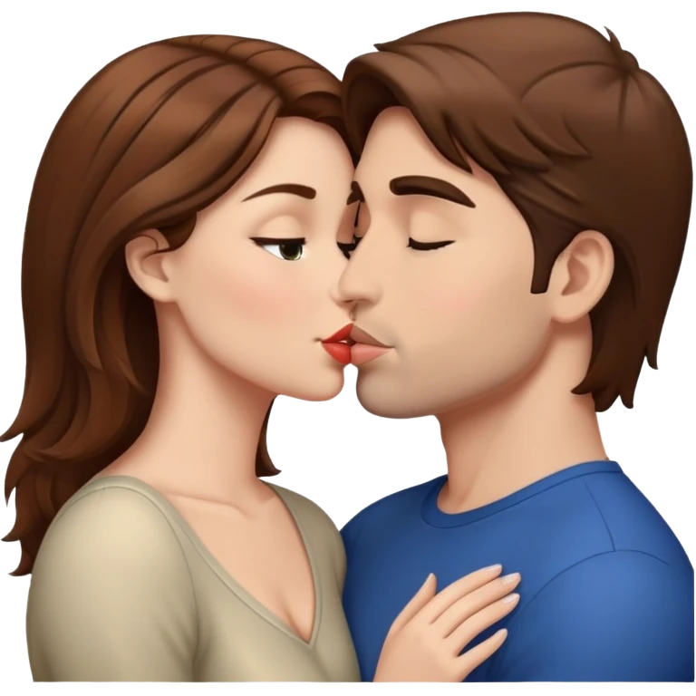 Naked brown hair woman kissing naked guy emoji